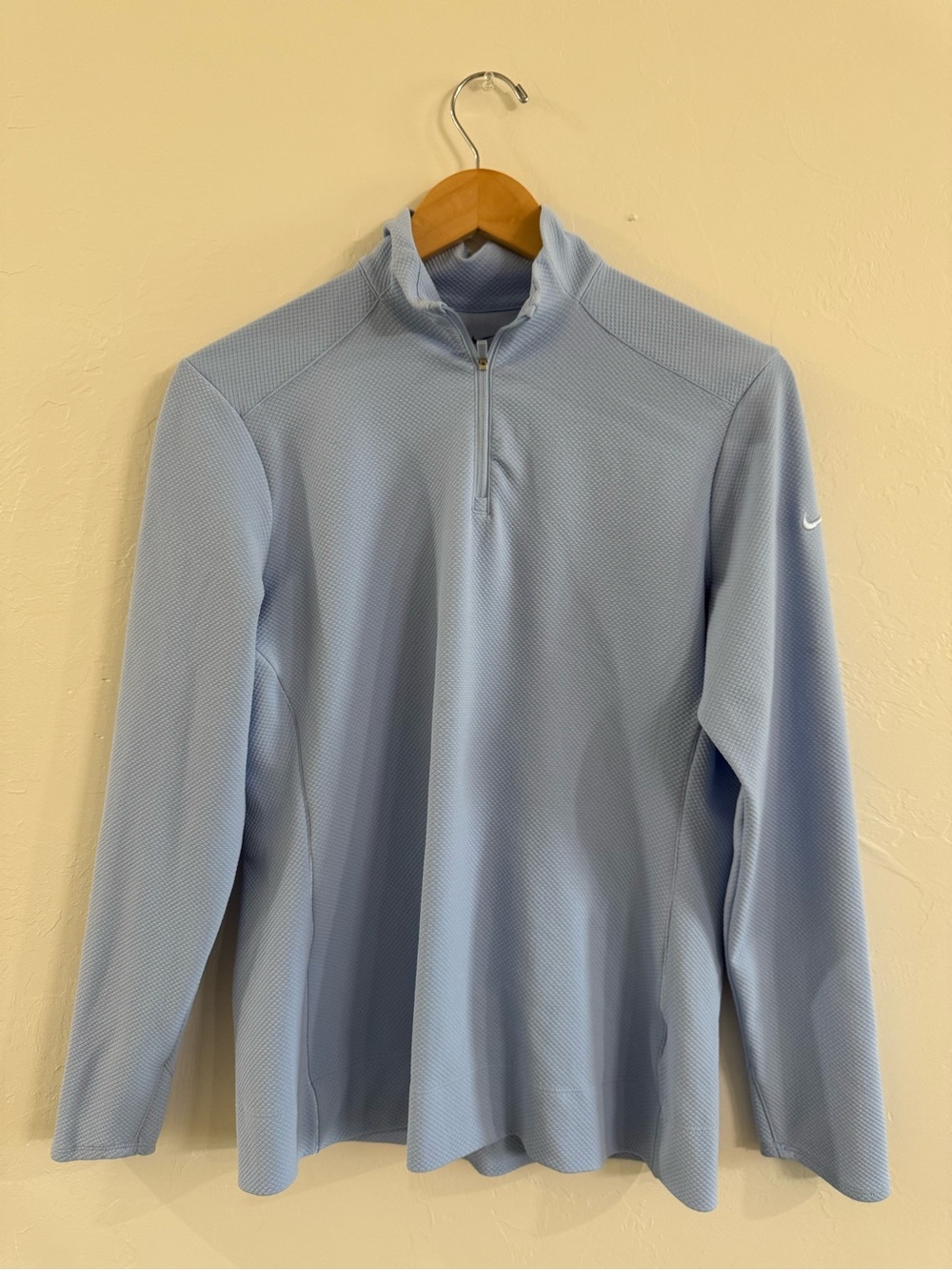 Nike Dri-FIT Pullover Womens M Light Blue 1/4 Zip Waffle Knit Running Top